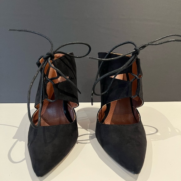 Black Suede Lace Up High Heeled Mule Size 8.5 - Picture 2 of 9